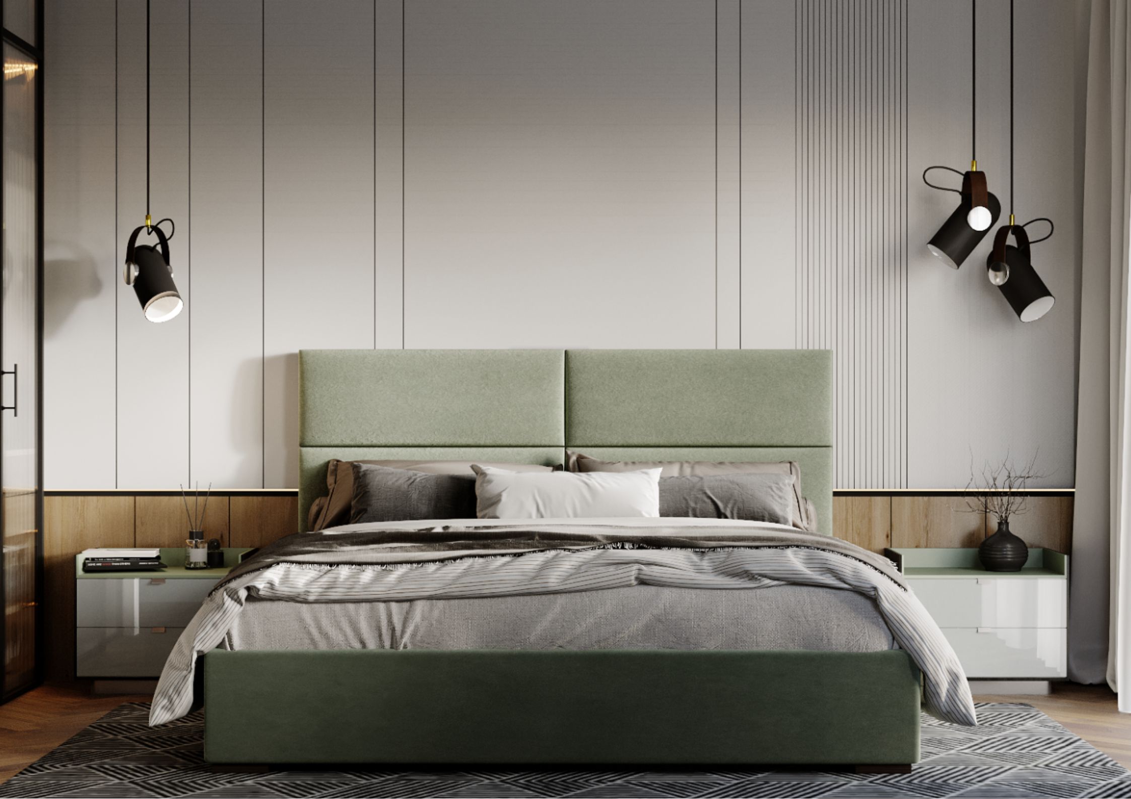 Łóżko tapicerowane zagłówek panelowy